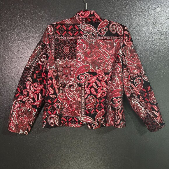 Vintage Tapestry Brocade Paisley Art to Wear Jacket Red Black Metallic M - Picture 2 of 11